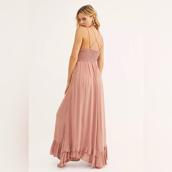 Free People Adella Maxi Floral Lace V-neck Strap Back Dress Pink Size S - Picture 5 of 7